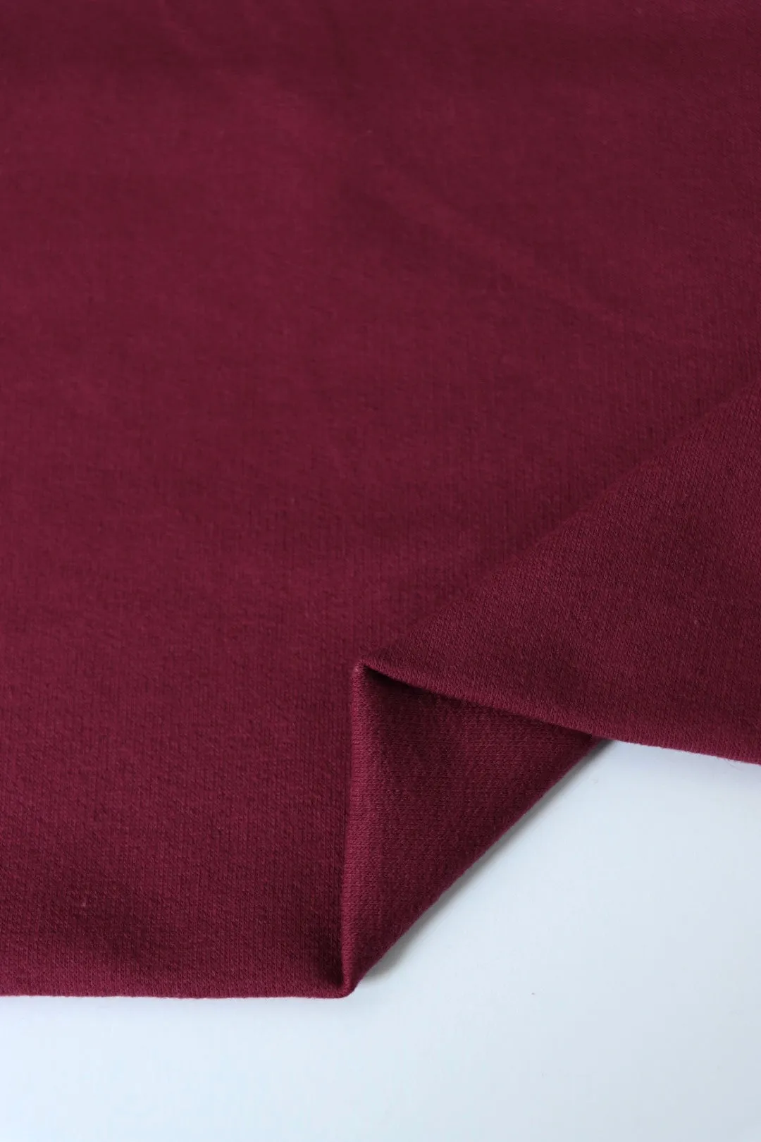 1YD 19IN REMNANT; Burgundy Cotton Spandex French Terry