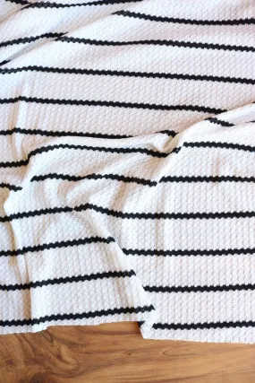 4YD 20IN REMNANT; 1.5" Ivory & .5" Black Stripe Waffle Sweater Knit