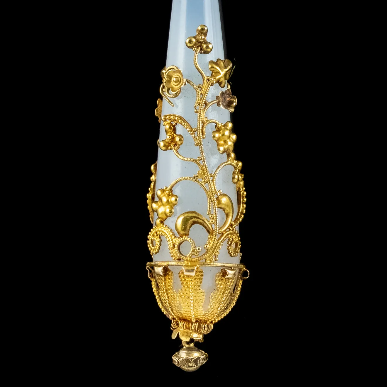 ANTIQUE GEORGIAN DAY AND NIGHT CHALCEDONY DROP EARRINGS 18CT GOLD CIRCA 1800