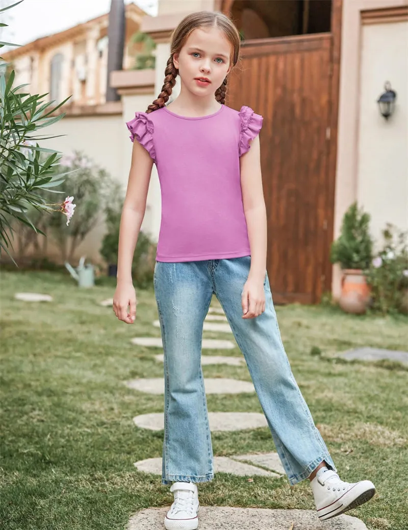 Arshiner Girls 2 Piece Outfits Summer Ruffle Short Sleeve Shirts Sets