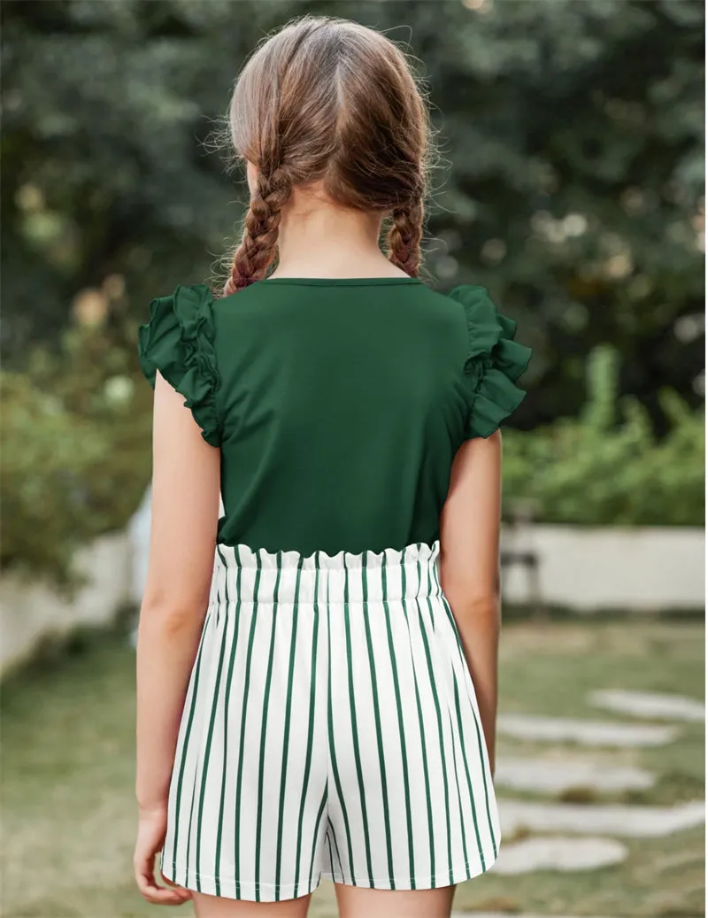 Arshiner Girls 2 Piece Outfits Summer Ruffle Short Sleeve Shirts Sets