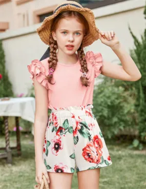 Arshiner Girls 2 Piece Outfits Summer Ruffle Short Sleeve Shirts Sets