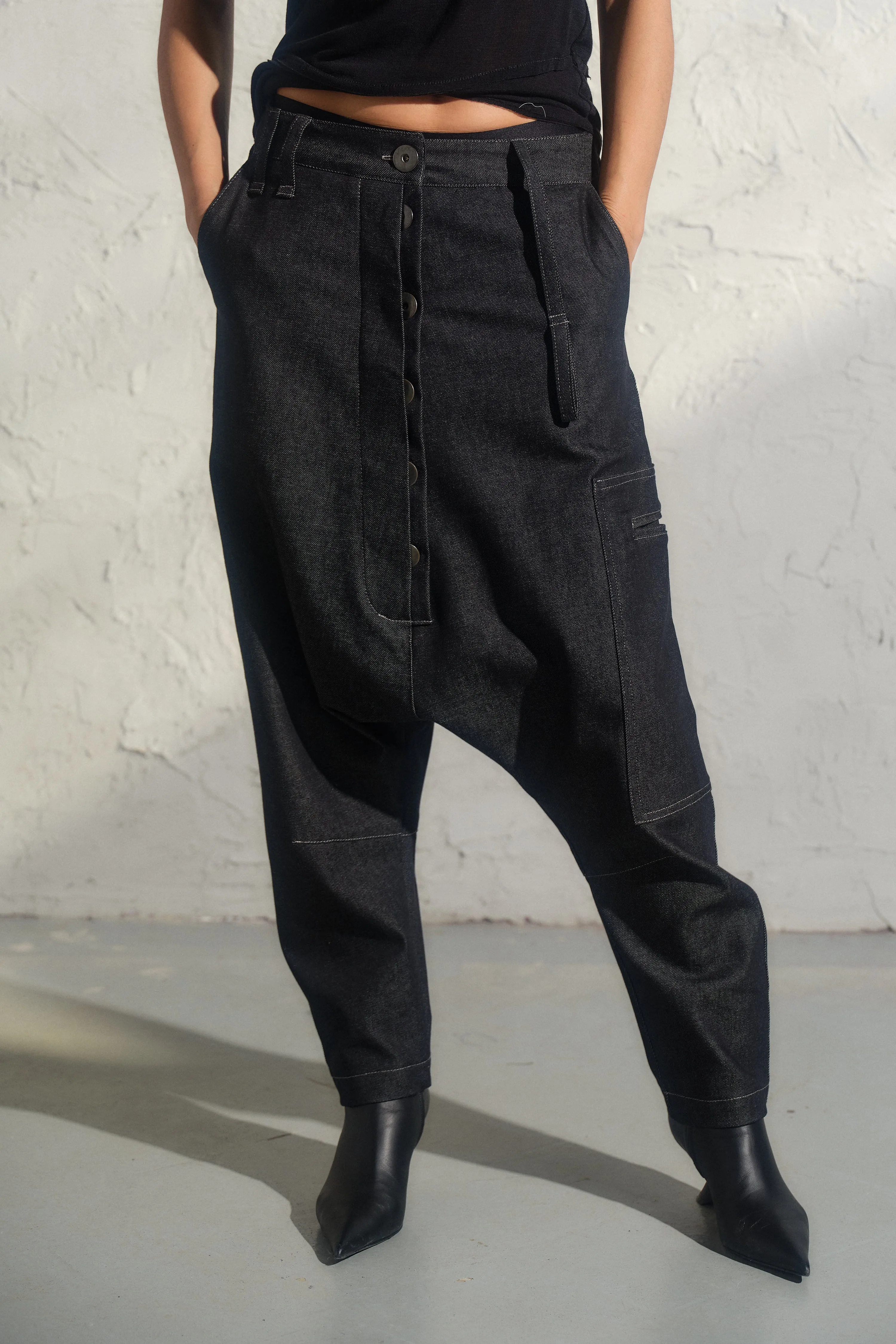 Avant garde denim baggy pants