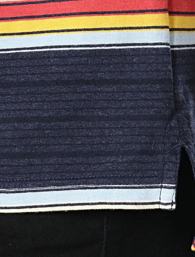 Bakersfield Striped Cotton Jersey Polo Shirt in Medieval Blue Marl - Tokyo Laundry