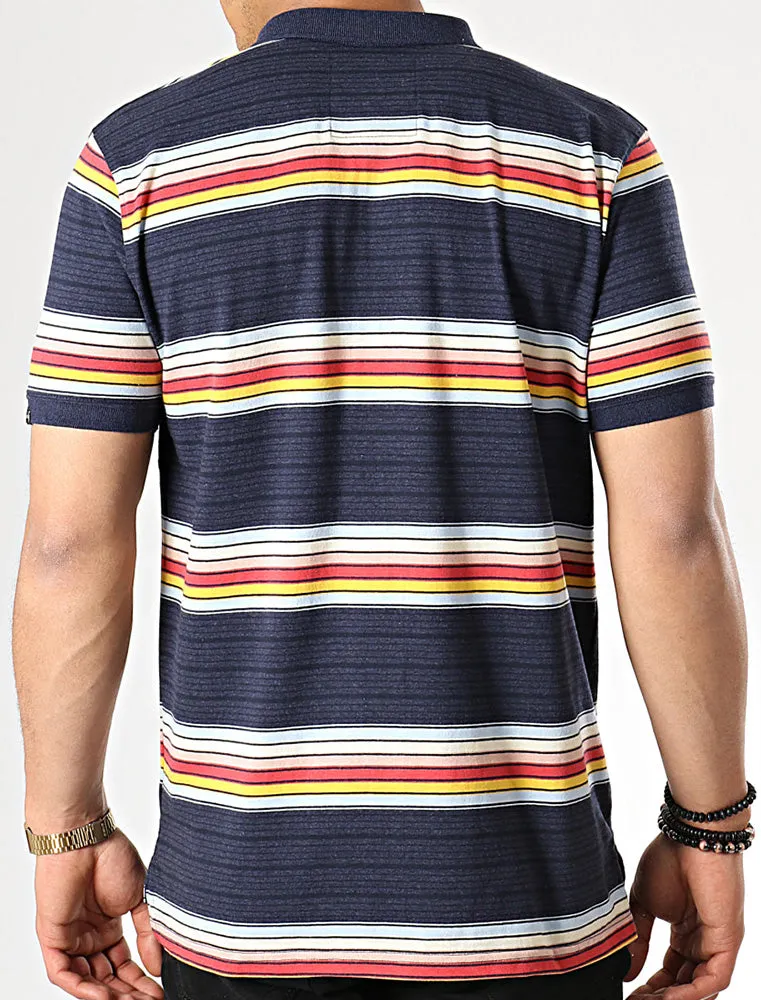 Bakersfield Striped Cotton Jersey Polo Shirt in Medieval Blue Marl - Tokyo Laundry