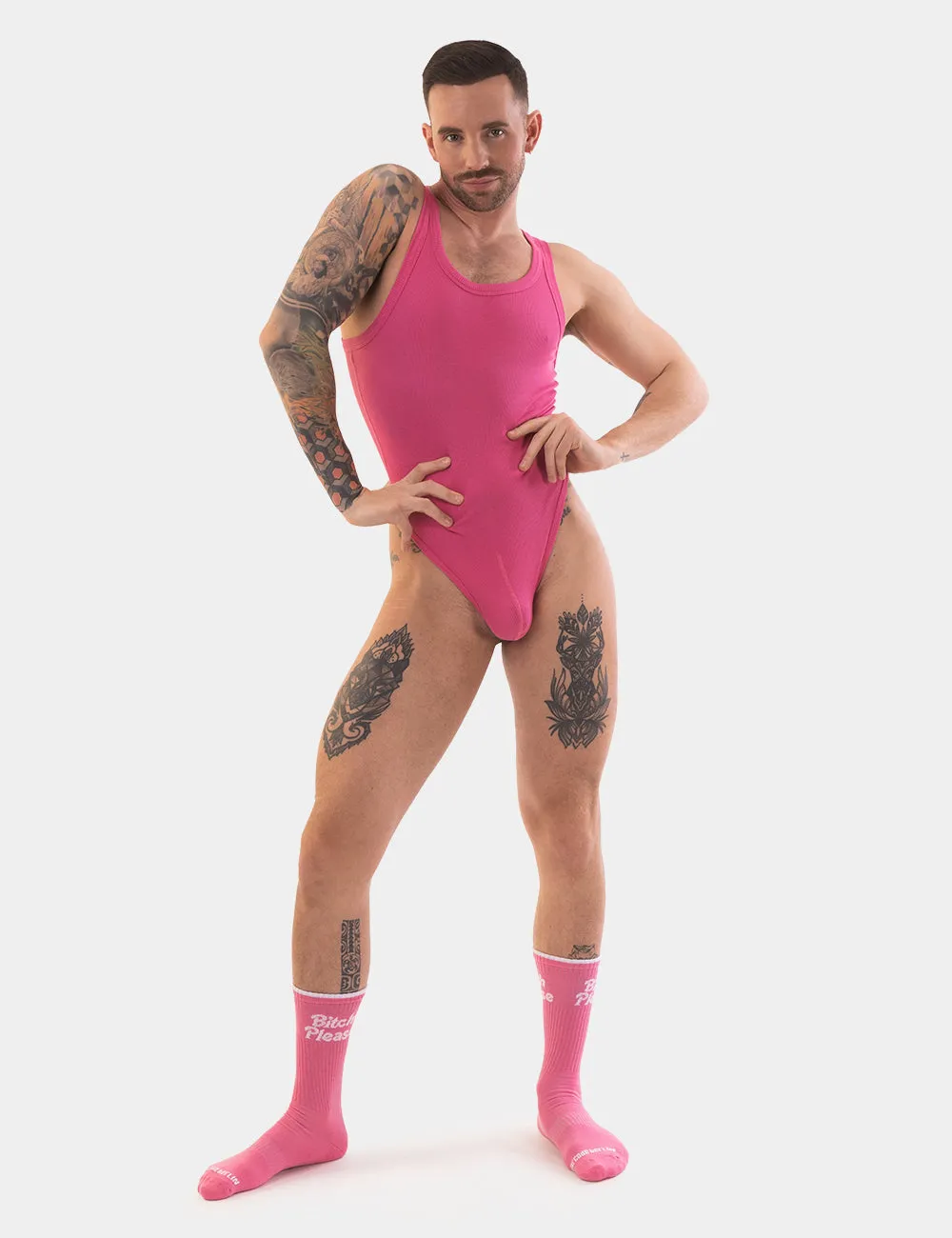 Barcode Rib Bodysuit Assi Pink