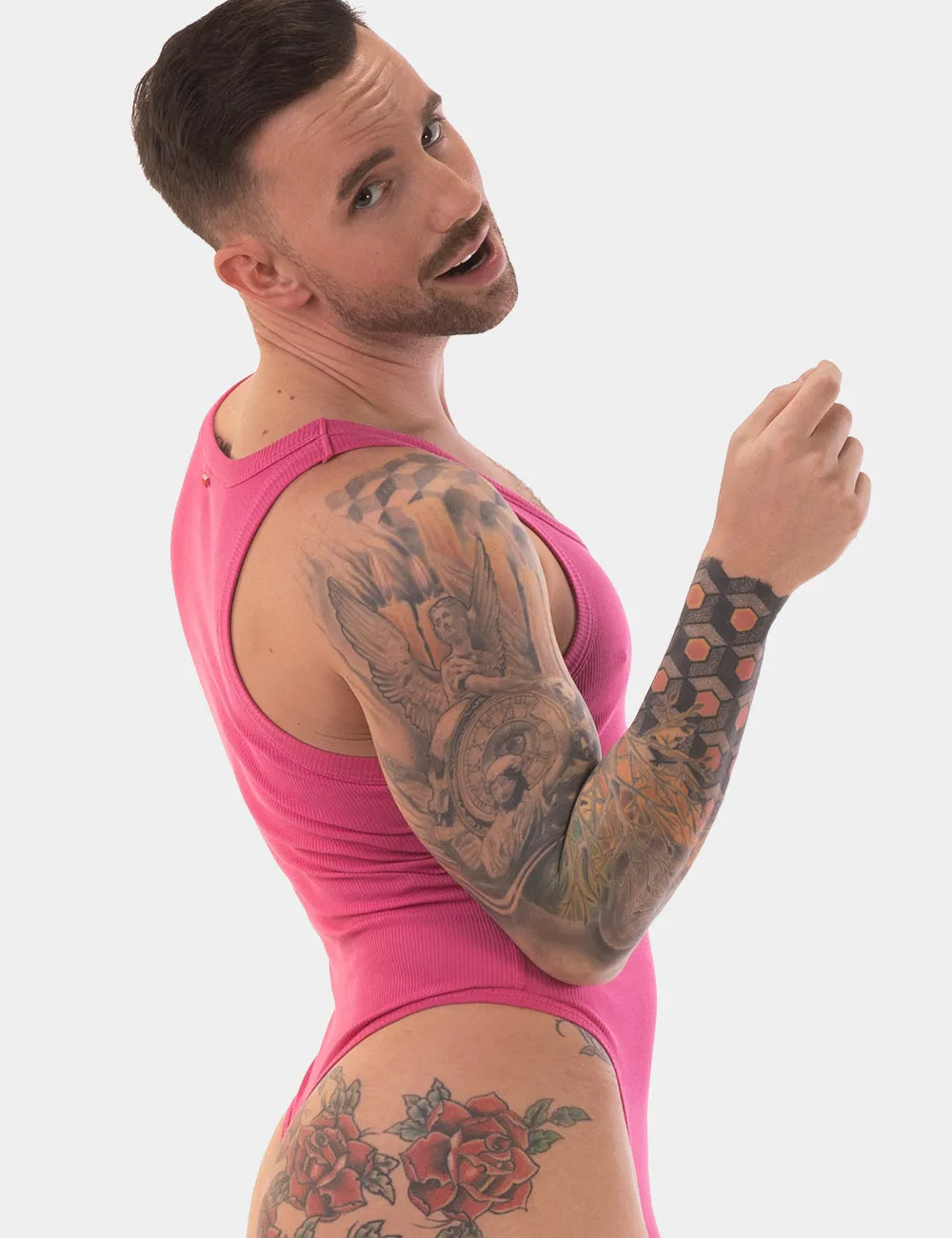 Barcode Rib Bodysuit Assi Pink