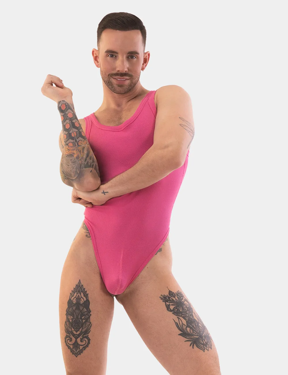 Barcode Rib Bodysuit Assi Pink