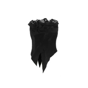 Black Flower Button Lace Tube Top