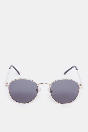 Boys Black Round Metal Sunglasses