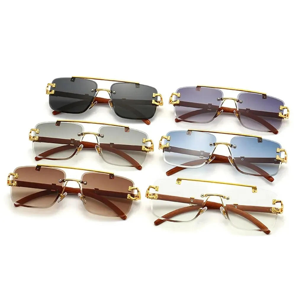 Cheetah Head Sunglasses for Men & Women Rimless Square Sunglasses Vintage Eyewear UV400