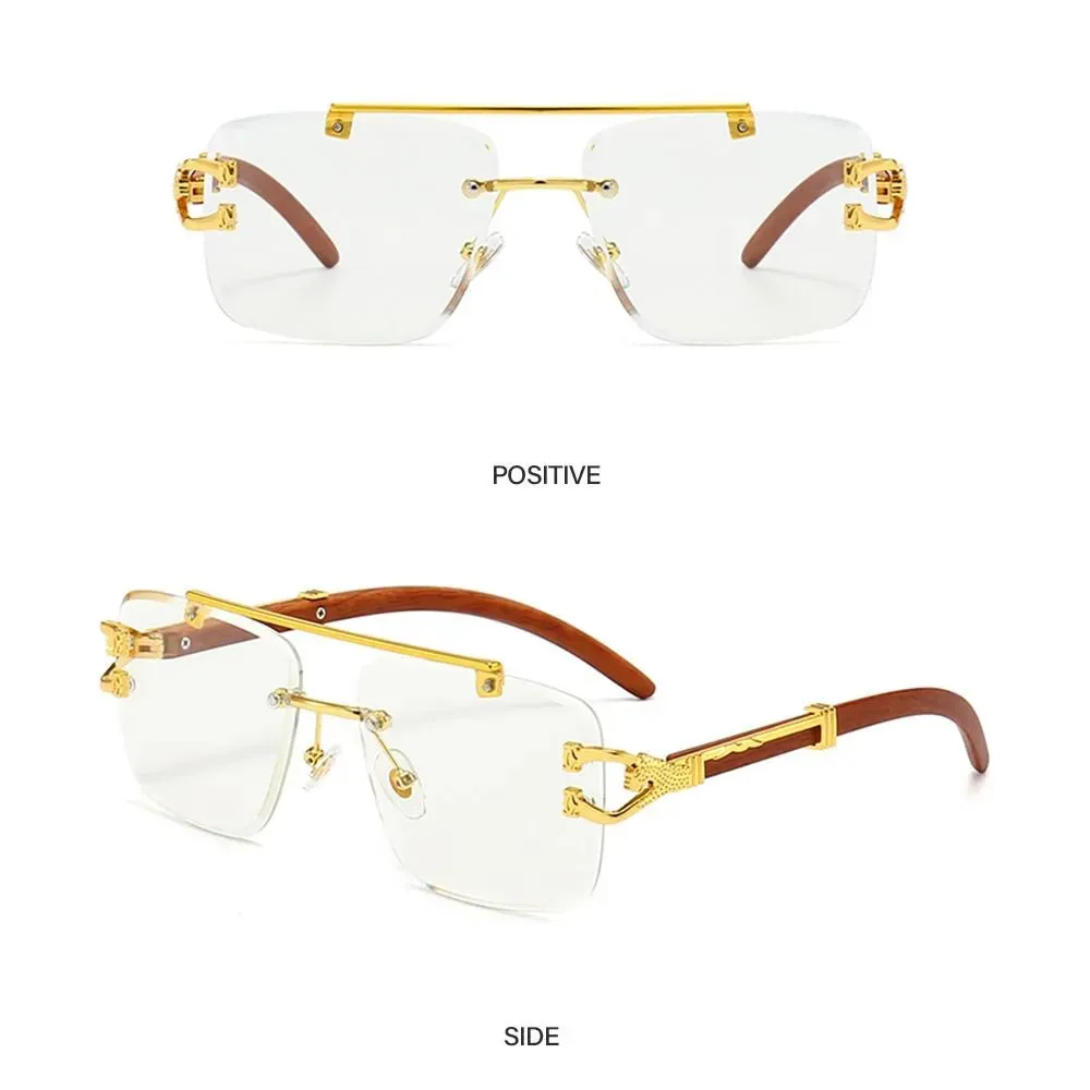 Cheetah Head Sunglasses for Men & Women Rimless Square Sunglasses Vintage Eyewear UV400