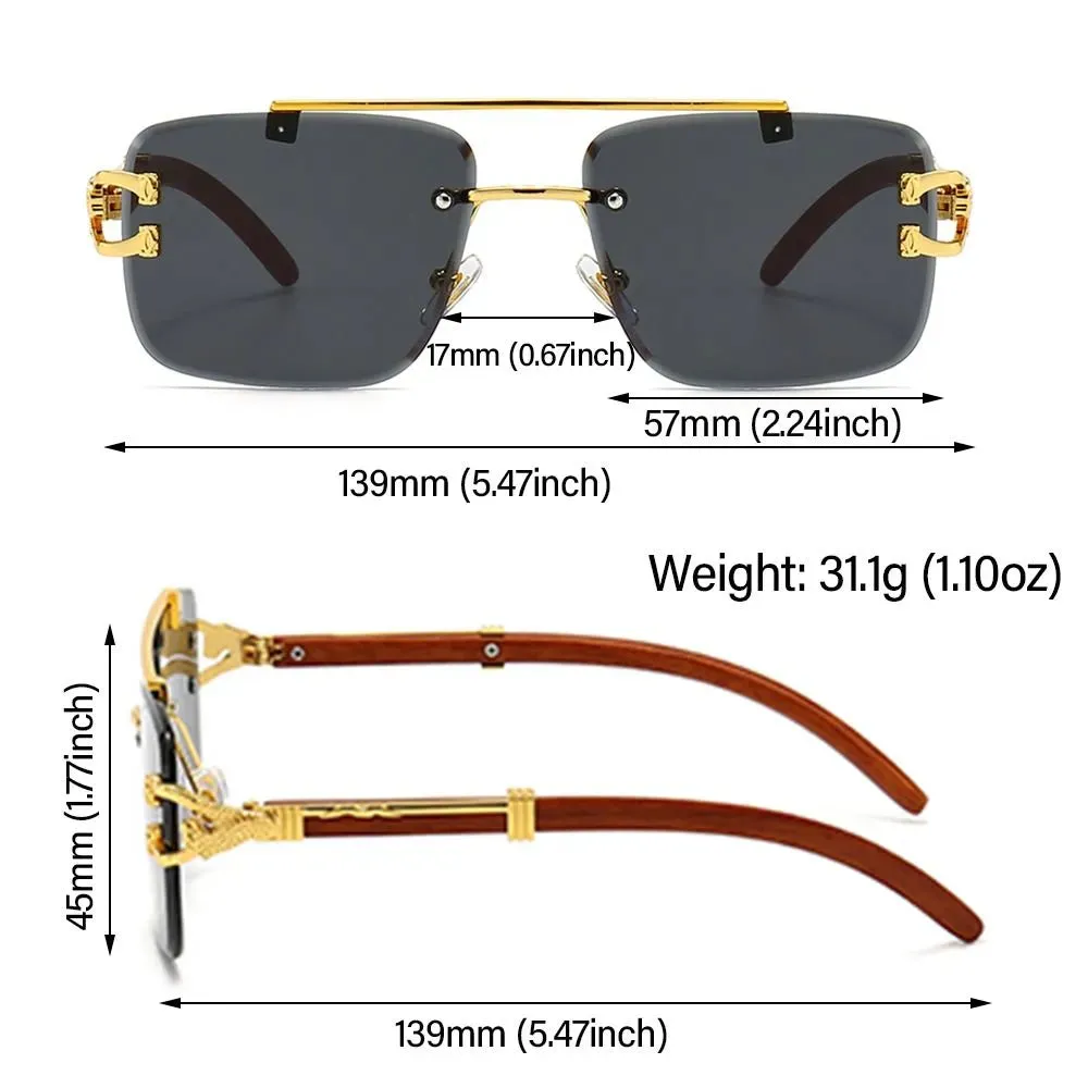 Cheetah Head Sunglasses for Men & Women Rimless Square Sunglasses Vintage Eyewear UV400