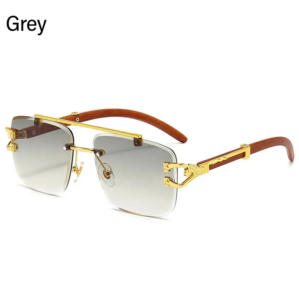 Cheetah Head Sunglasses for Men & Women Rimless Square Sunglasses Vintage Eyewear UV400