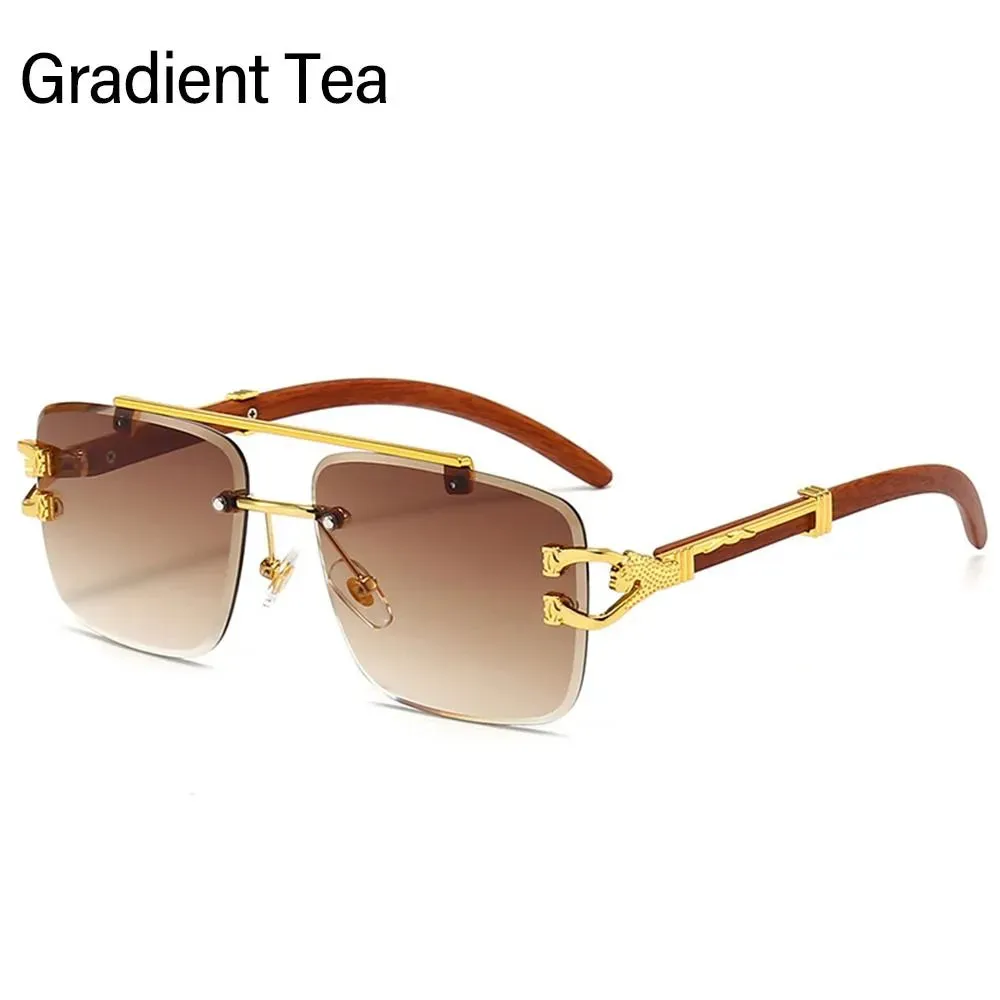 Cheetah Head Sunglasses for Men & Women Rimless Square Sunglasses Vintage Eyewear UV400