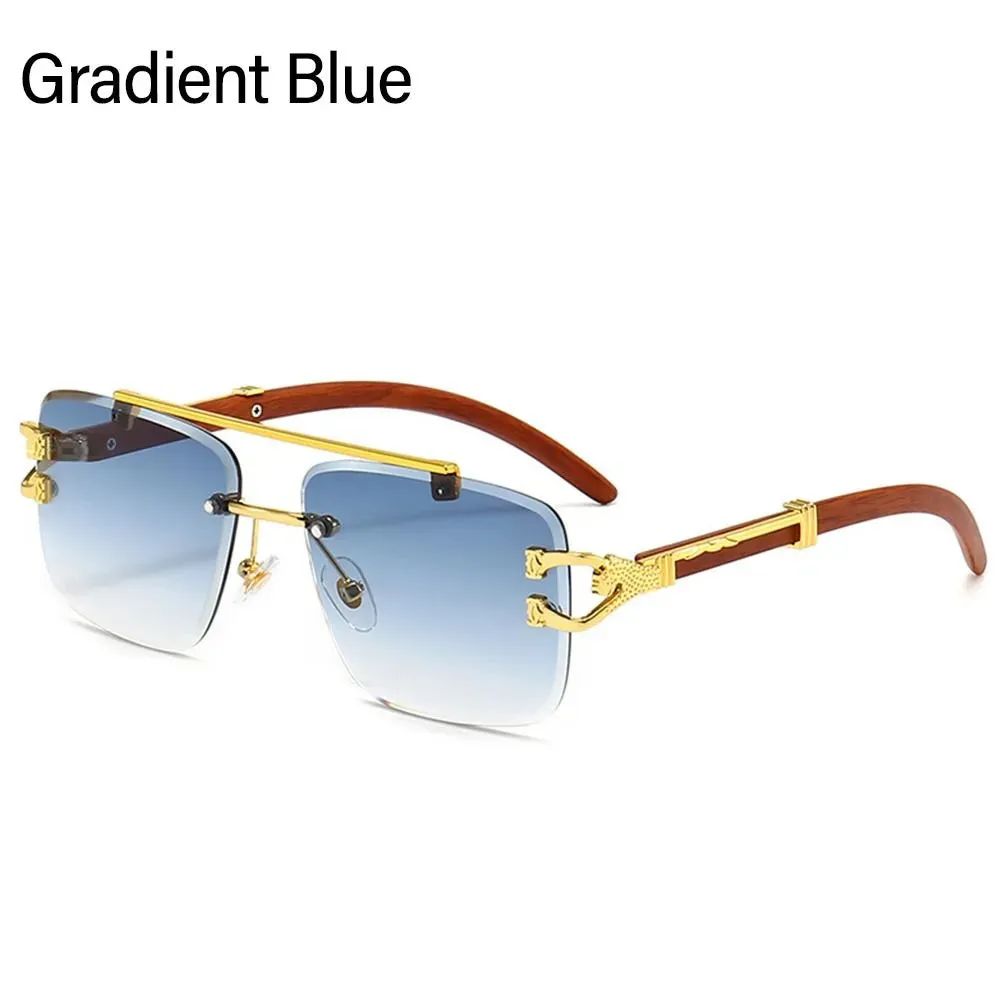 Cheetah Head Sunglasses for Men & Women Rimless Square Sunglasses Vintage Eyewear UV400