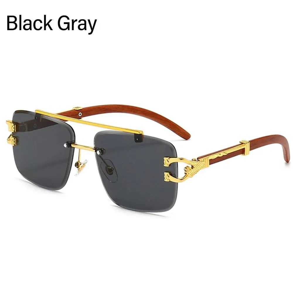 Cheetah Head Sunglasses for Men & Women Rimless Square Sunglasses Vintage Eyewear UV400