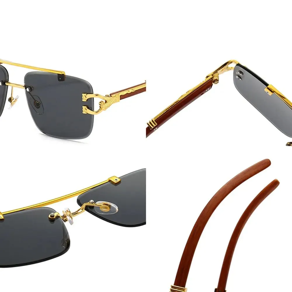Cheetah Head Sunglasses for Men & Women Rimless Square Sunglasses Vintage Eyewear UV400