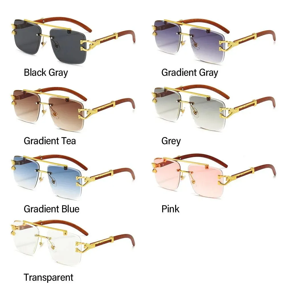Cheetah Head Sunglasses for Men & Women Rimless Square Sunglasses Vintage Eyewear UV400