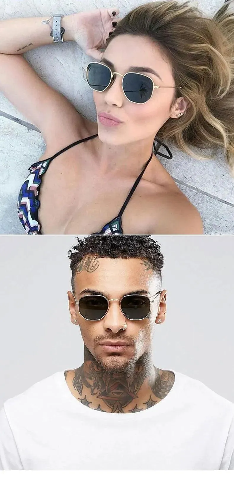 Chic Hexagonal Sunglasses with UV Protection and Timeless Style
