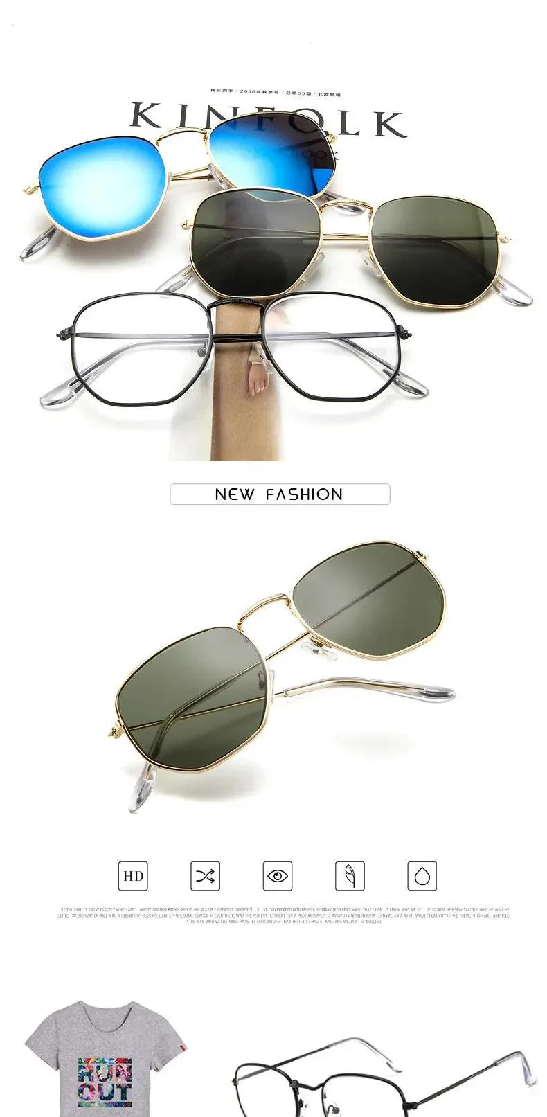 Chic Hexagonal Sunglasses with UV Protection and Timeless Style