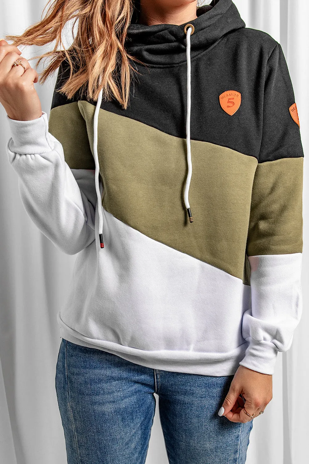 Colorblock Cowl Neck Pullover Hoodie