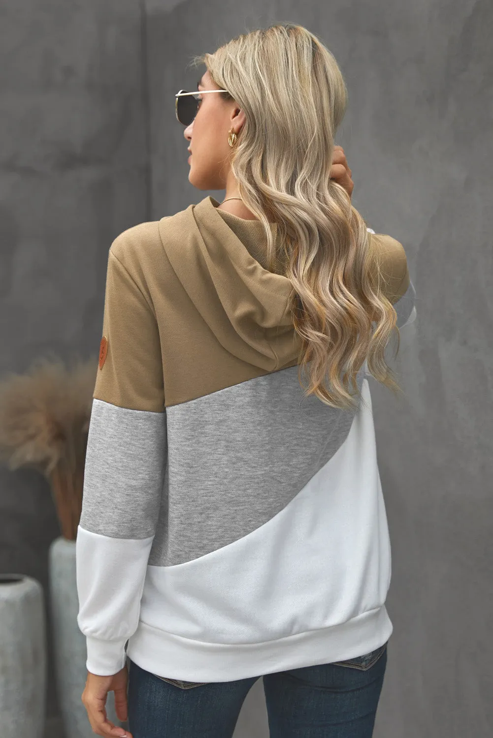 Colorblock Cowl Neck Pullover Hoodie