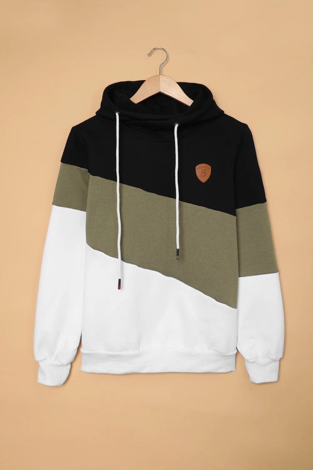 Colorblock Cowl Neck Pullover Hoodie