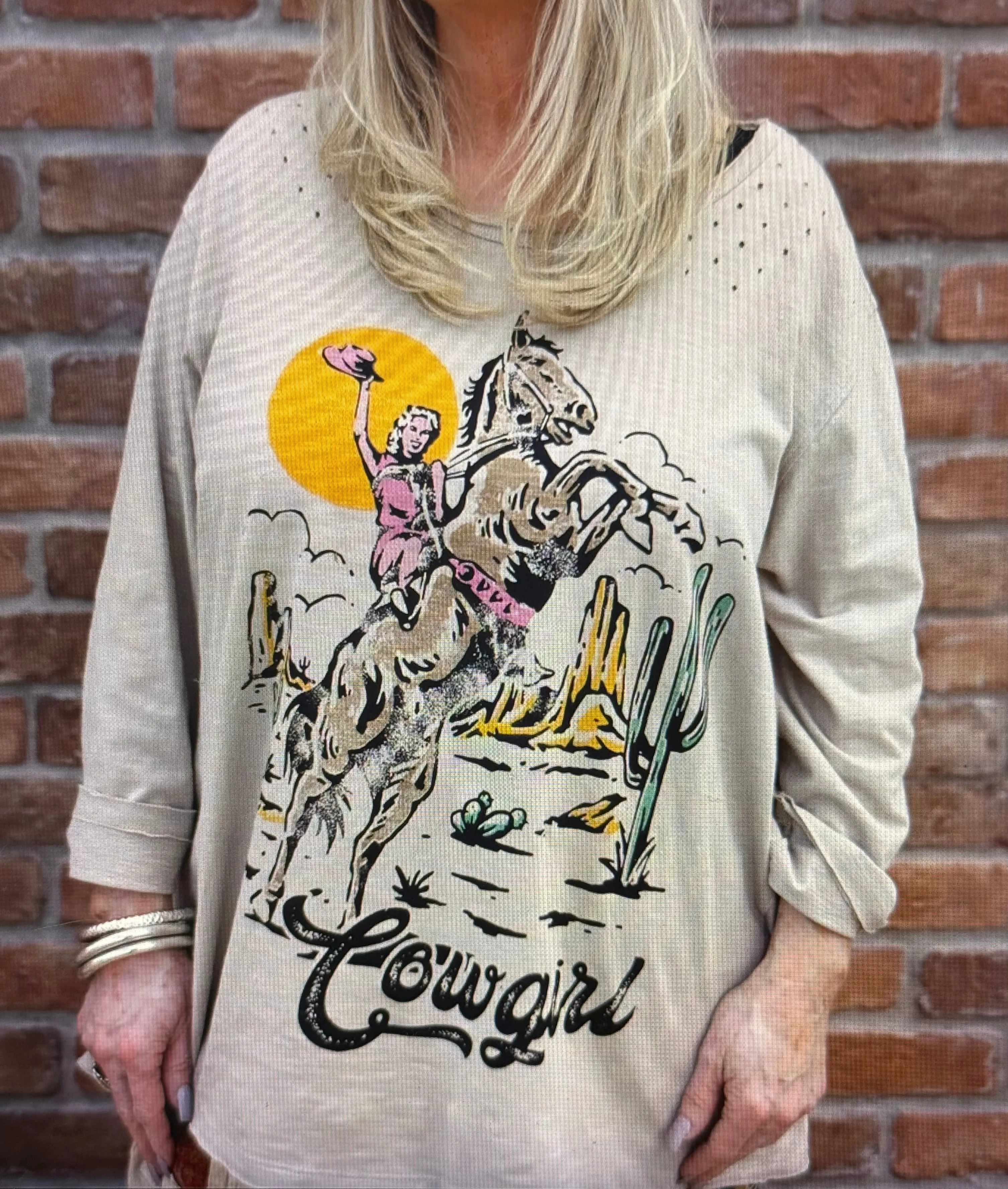 Cowgirl Distressed Khaki Top