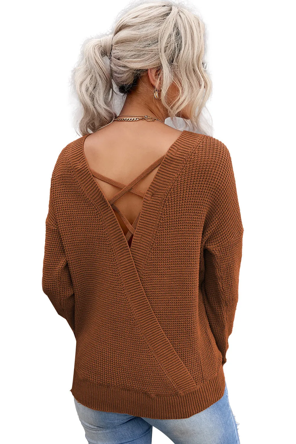 Cross Back Hollow-Out Sweater