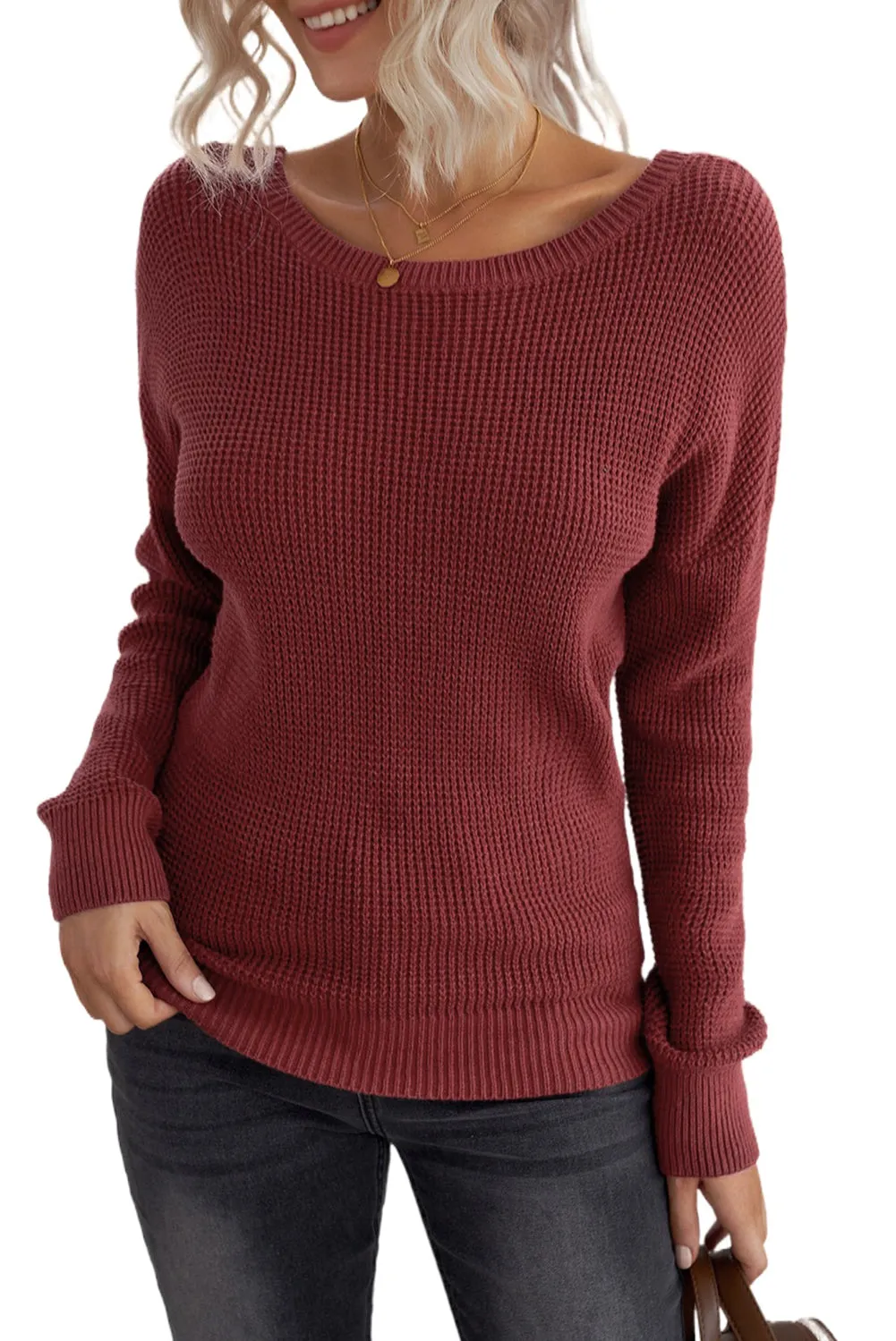 Cross Back Hollow-Out Sweater