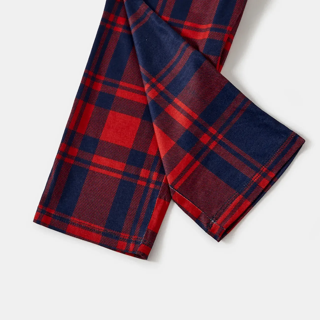 Cute Dog Prints Blue Long Sleeves Top with Red & Blue Plaid Pants Family Matching Pajamas