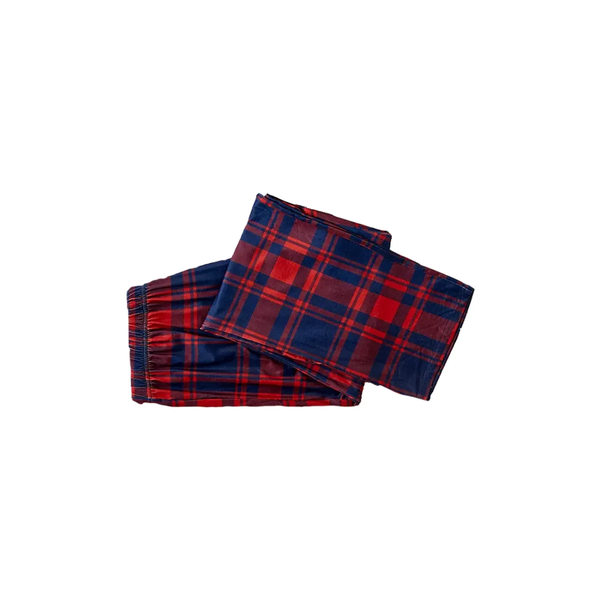 Cute Dog Prints Blue Long Sleeves Top with Red & Blue Plaid Pants Family Matching Pajamas