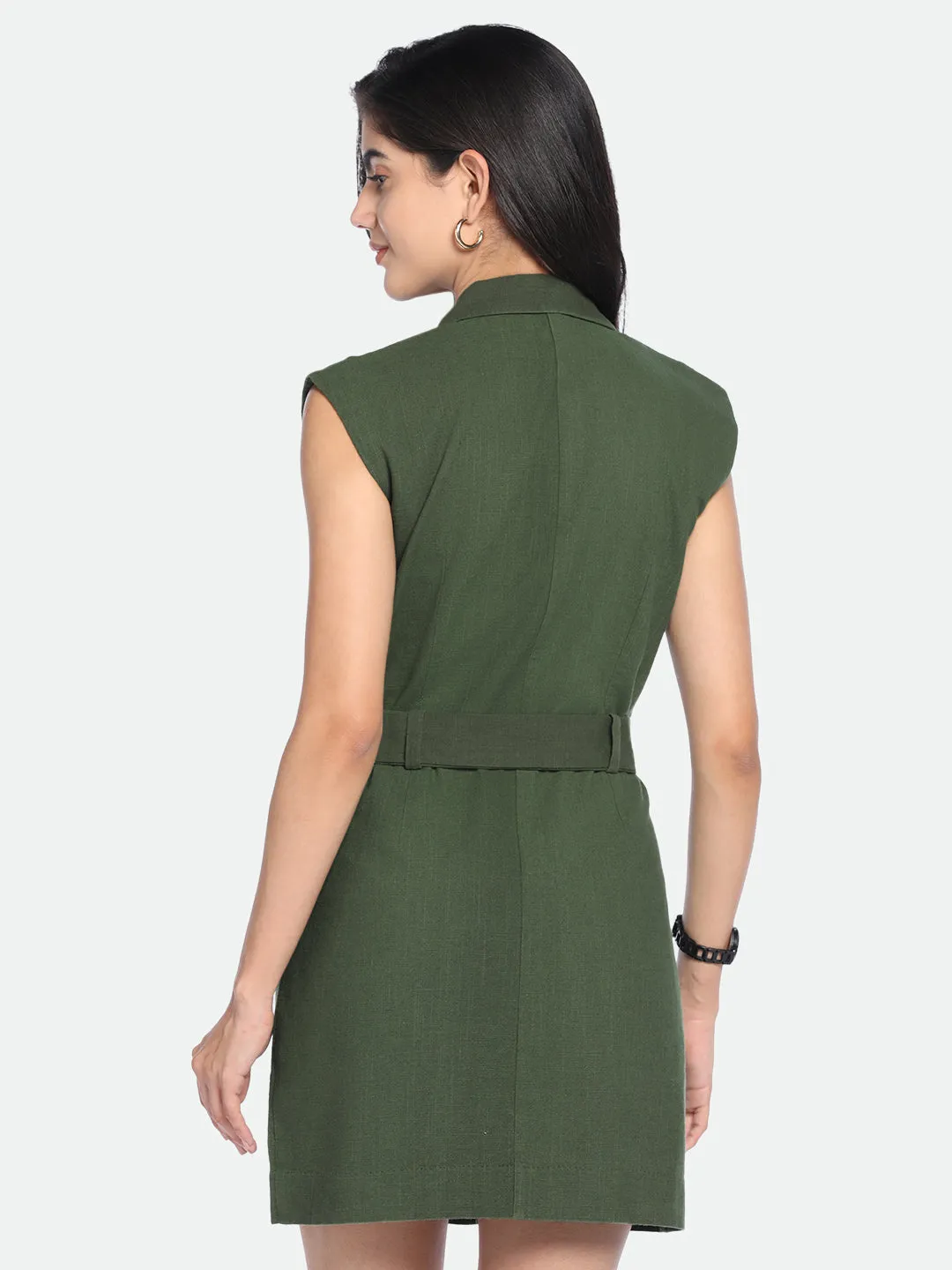 DL Woman V-Neck Regular Fit Solid Olive Dress
