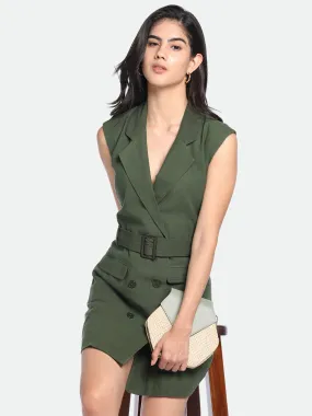 DL Woman V-Neck Regular Fit Solid Olive Dress