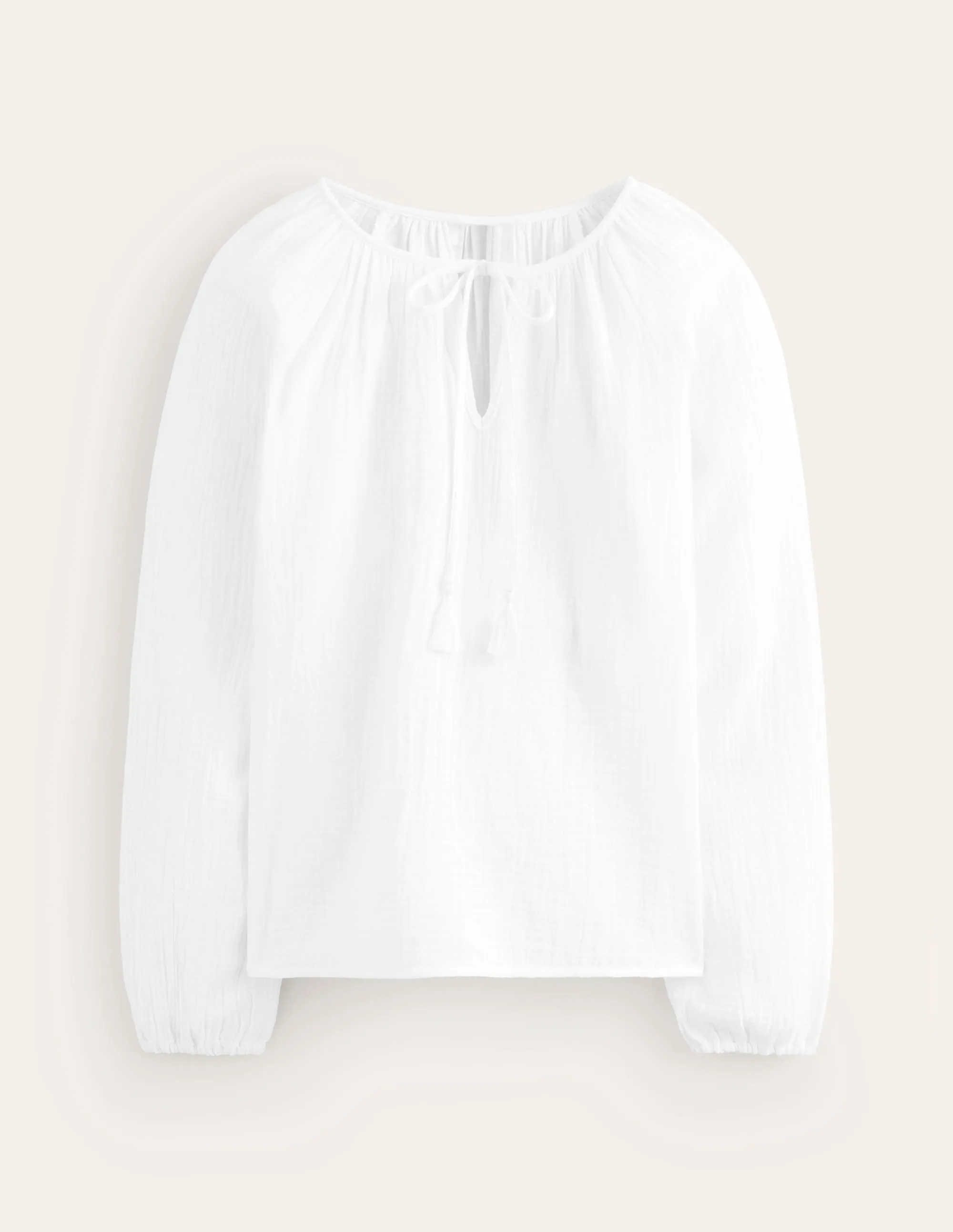 Doublecloth Blouson Sleeve Top-White