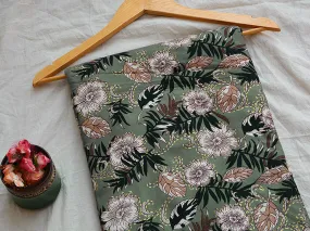 Fern Green Floral Digital Print Cotton Rayon Fabric