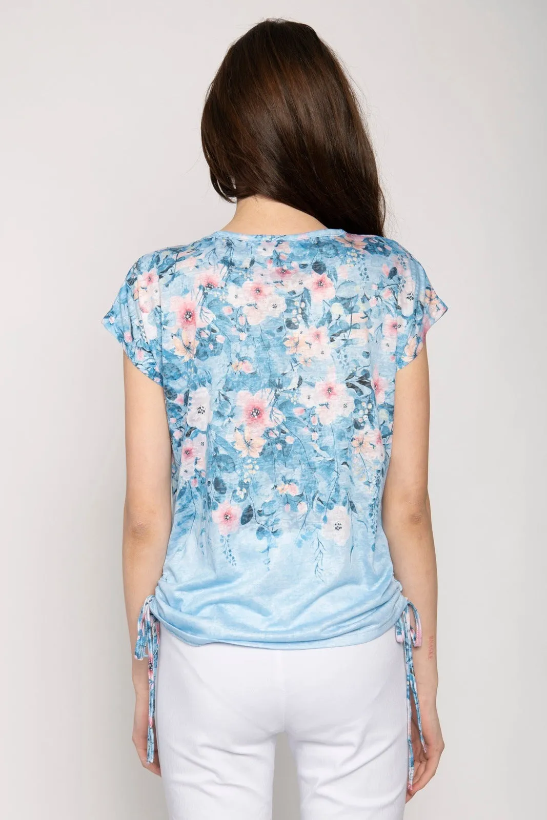 Foil Print T-Shirt With Ties At Base - Blue