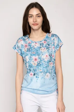 Foil Print T-Shirt With Ties At Base - Blue