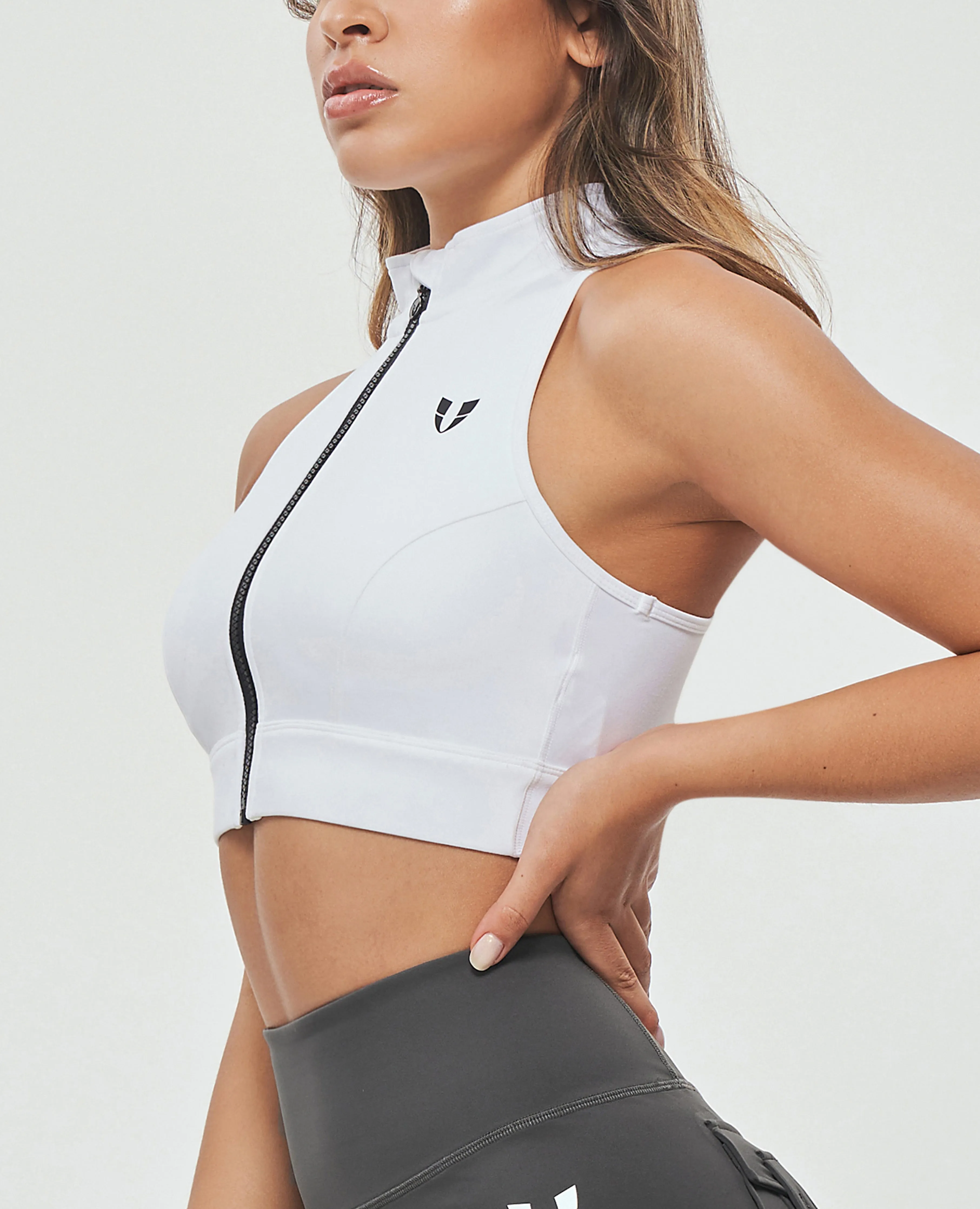 Full Zip Padded Tank - White