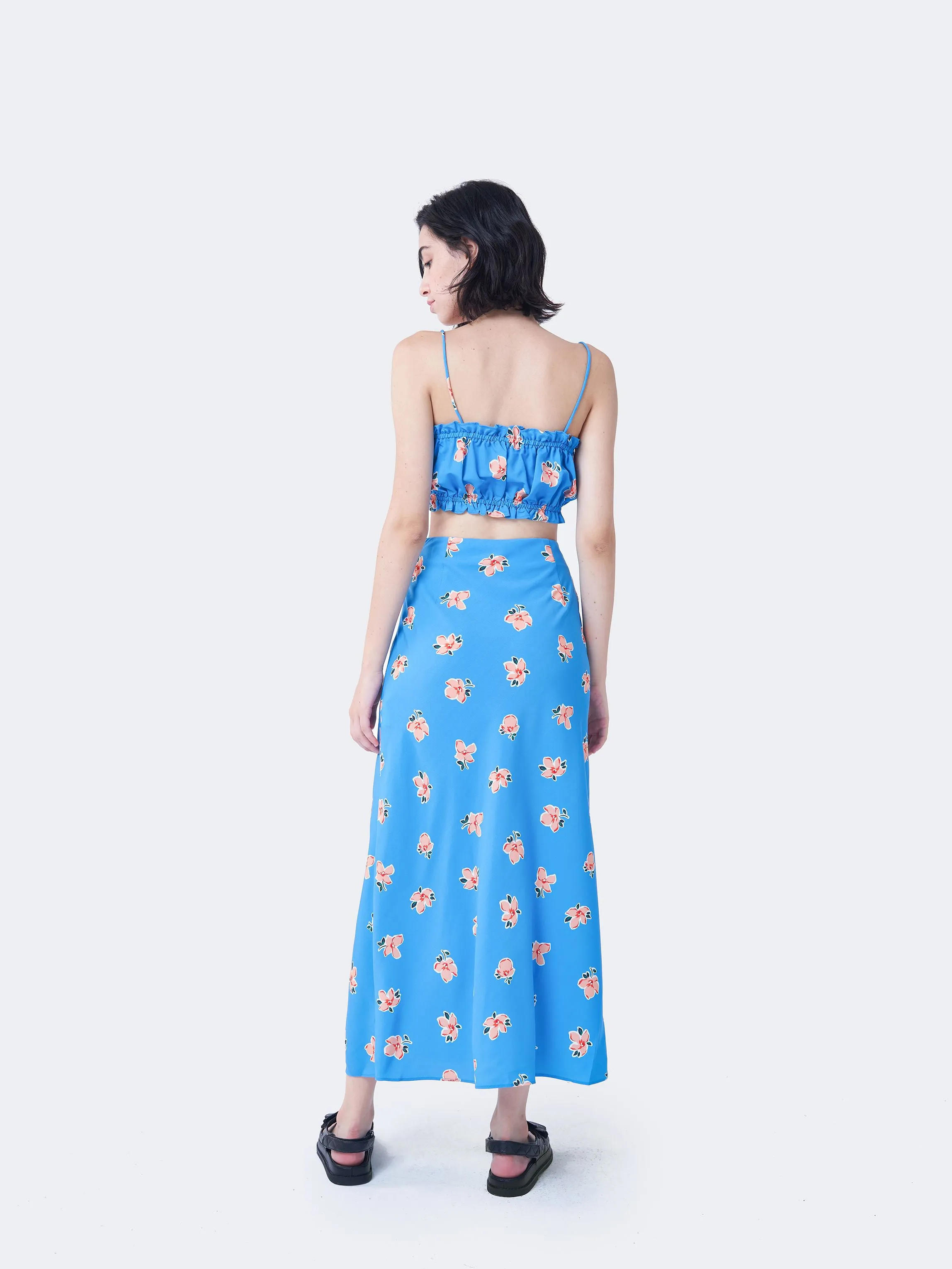 Glamorous Care Blue Orange Floral Crop Top