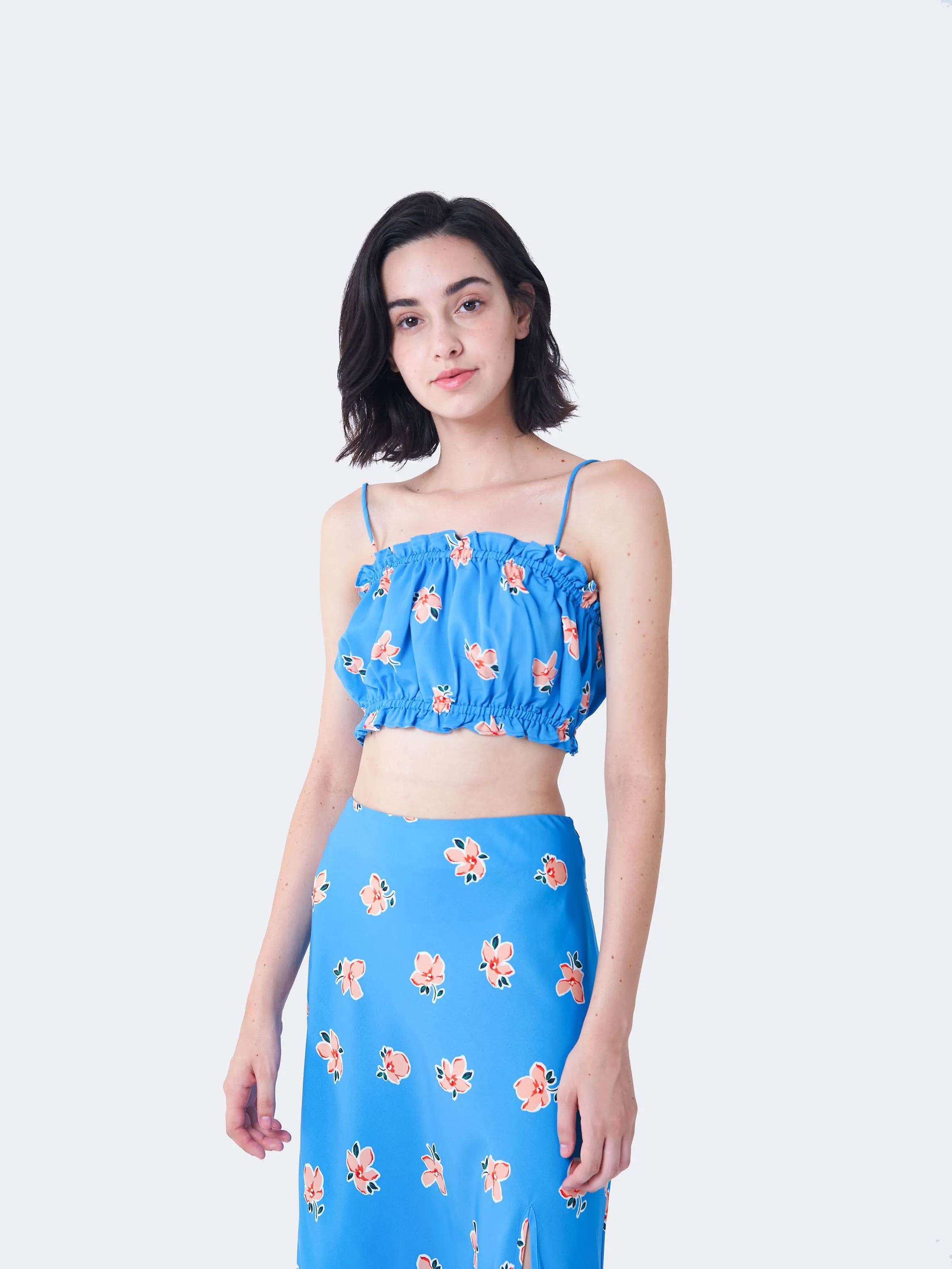 Glamorous Care Blue Orange Floral Crop Top