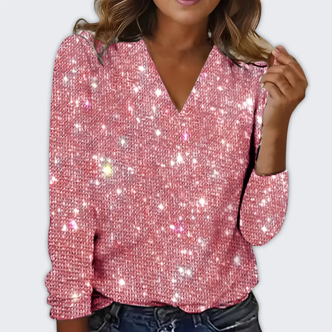 Glamorous V-Neck Sparkling Blouse for Festive Celebrations