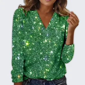 Glamorous V-Neck Sparkling Blouse for Festive Celebrations