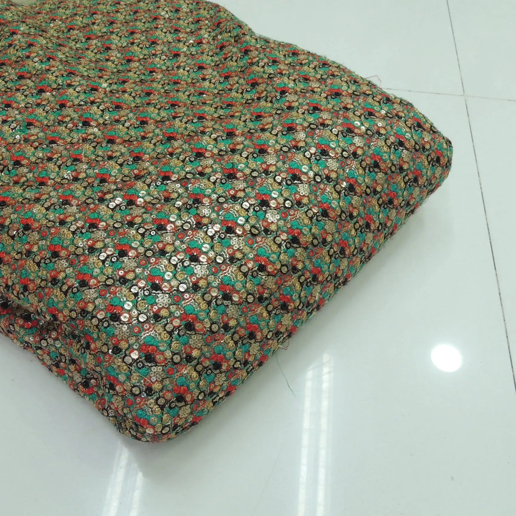 Glitter Sequins Embroidery On Net Fabric