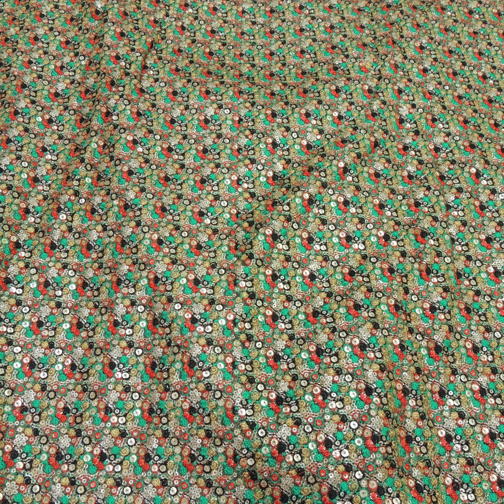 Glitter Sequins Embroidery On Net Fabric