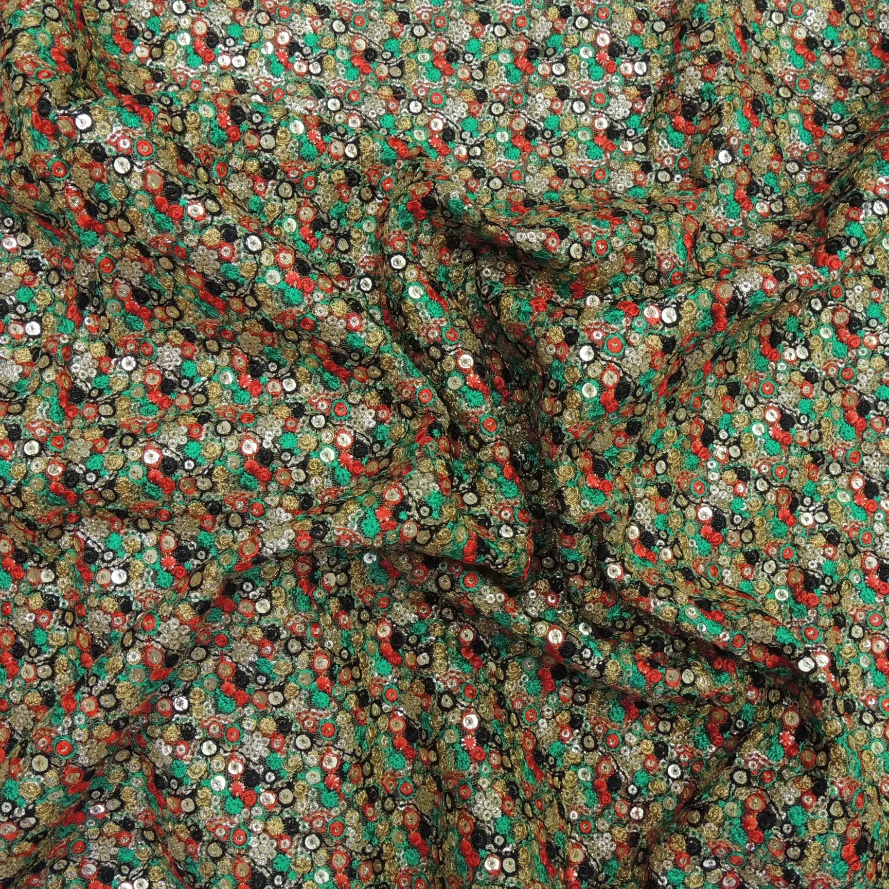 Glitter Sequins Embroidery On Net Fabric