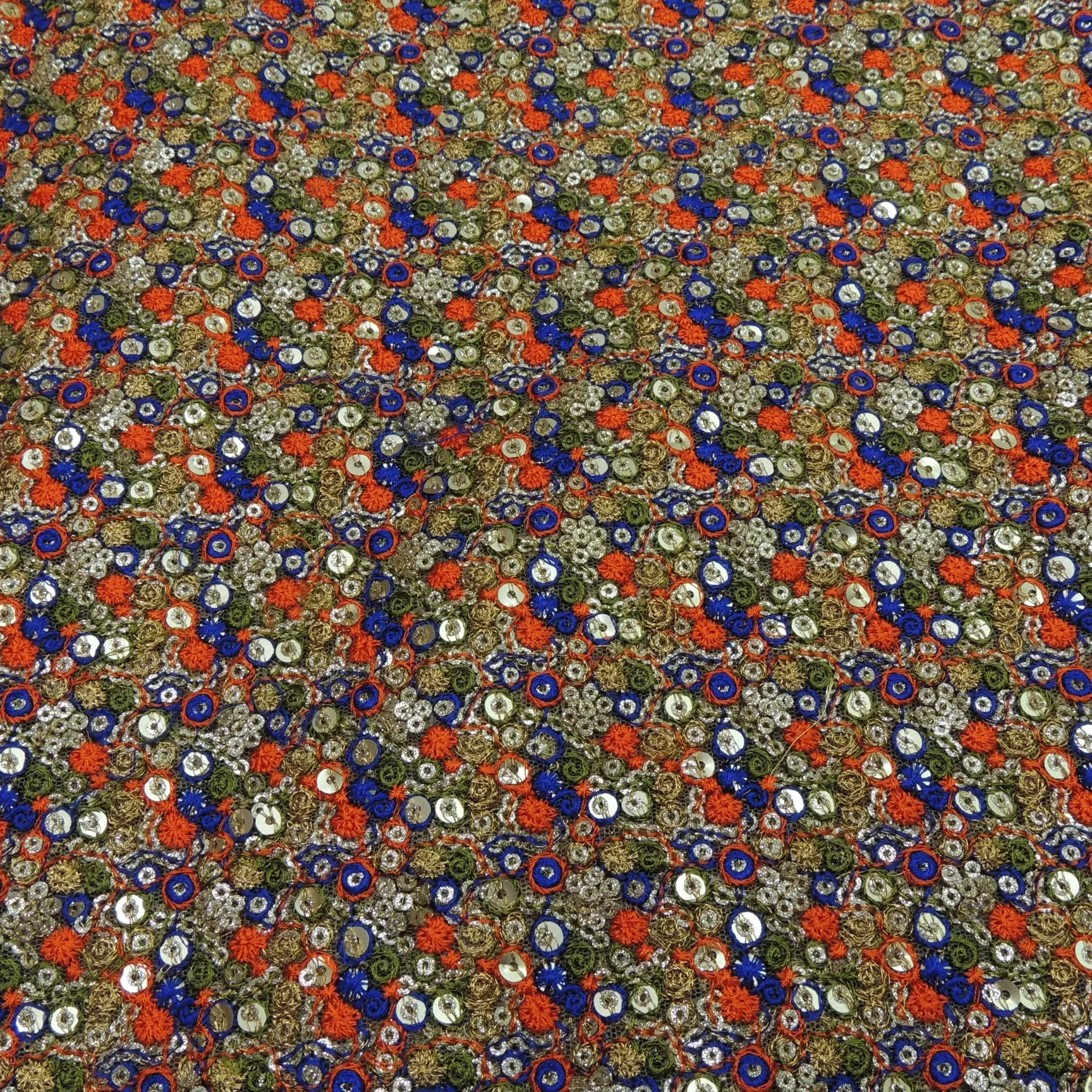 Glitter Sequins Embroidery On Net Fabric