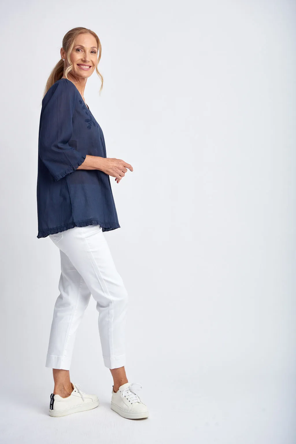 Goondiwindi Cotton - Trapeze Embroidered Shirt Navy | G4281