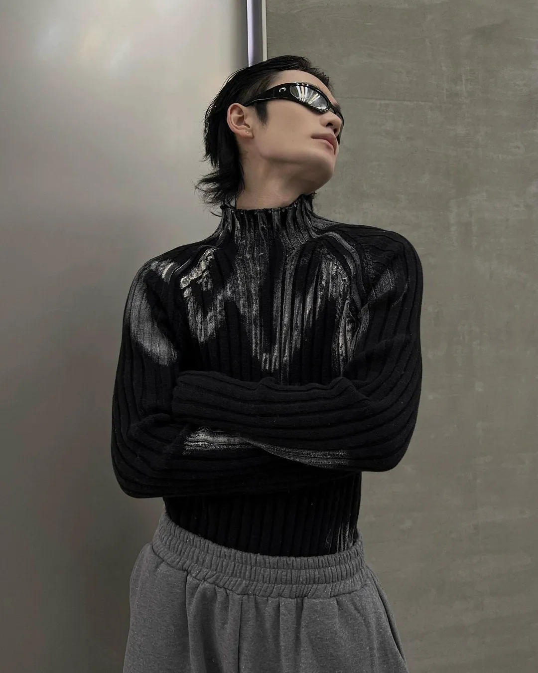 Graphic Design Mock Neck Tops SLW0003